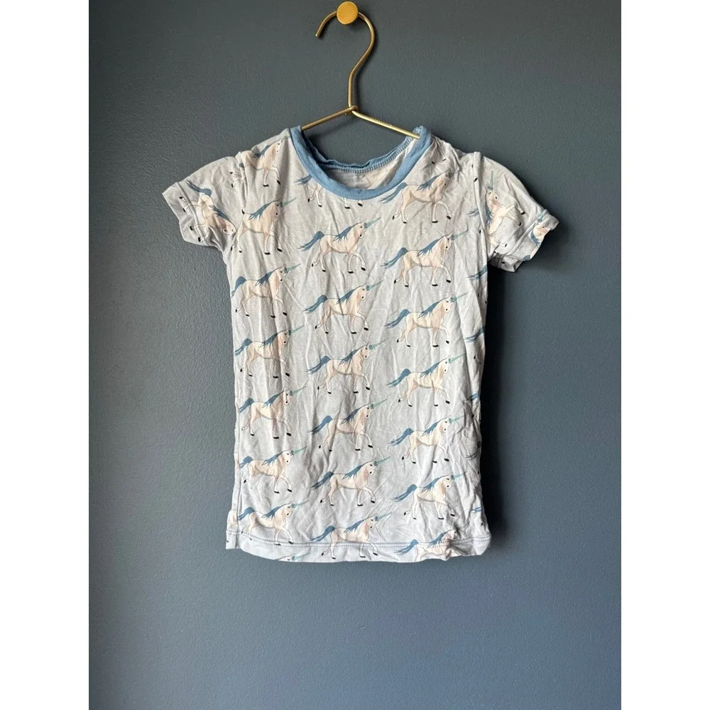 KicKee Kids Unicorn Bamboo Short Sleeve Pajama Set‎ Blue 4T